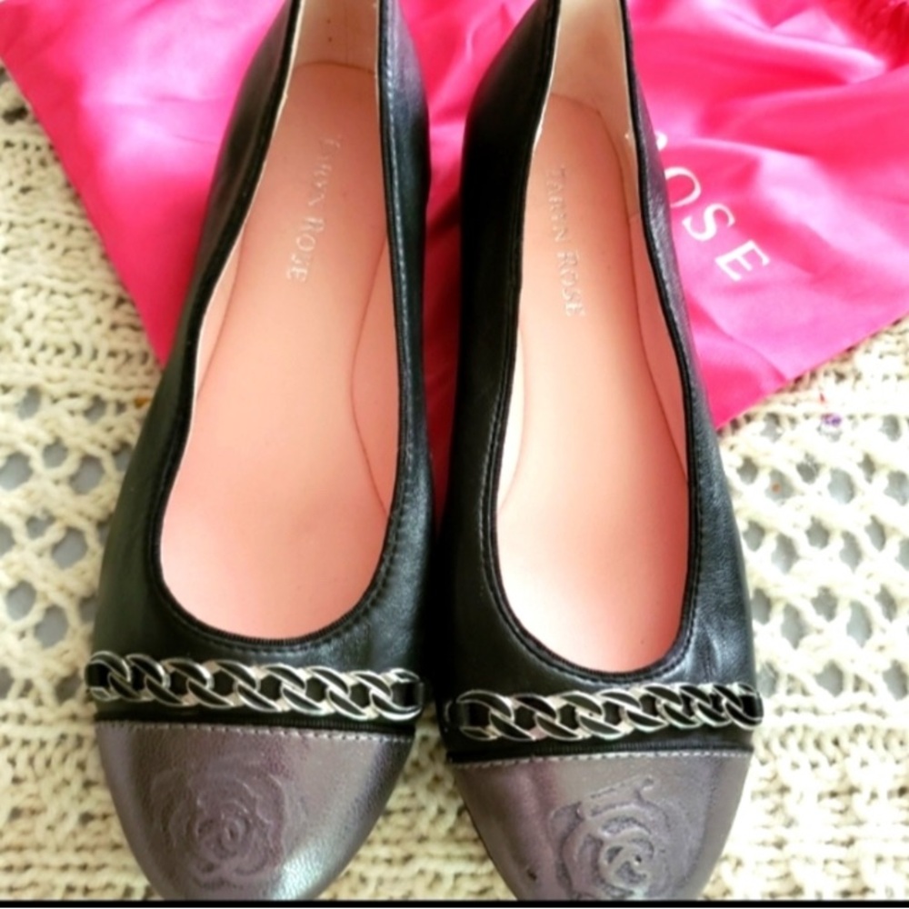 Taryn Rose Sleek Black and Gray Flats with Dust Bag